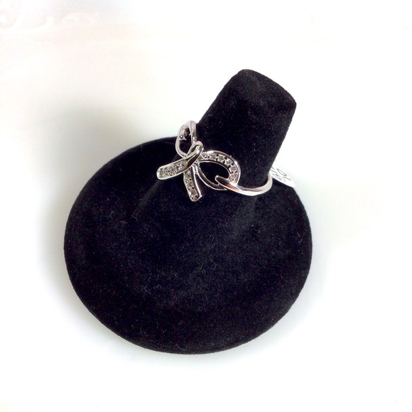 Dainty Pave Cubic Zirconia Bow Silver Fashion Ring - Size 10 - Picture 3 of 3